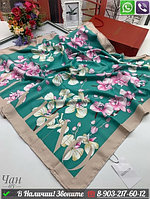 Платок Valentino шелковый с цветочным принтом Зеленый