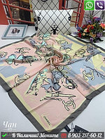 Платок Chanel шелковый с акварельным принтом Пудровый