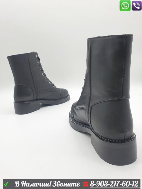 Зимние ботинки Chanel на шнуровке черные - фото 2 - id-p99211285