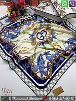 Платок Gucci шелковый с морским принтом Синий