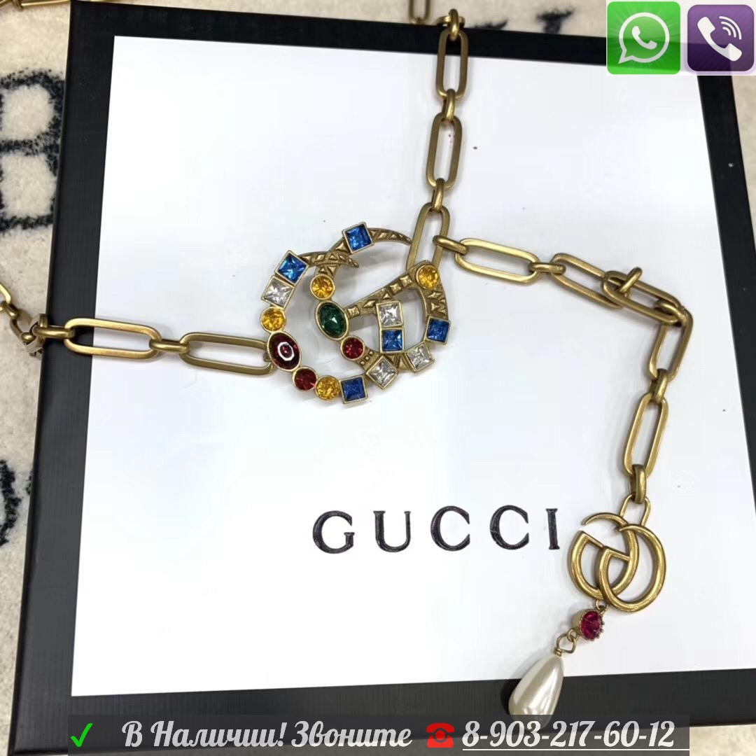 Ремень цепочка Gucci gg с цветными камнями - фото 1 - id-p99198973