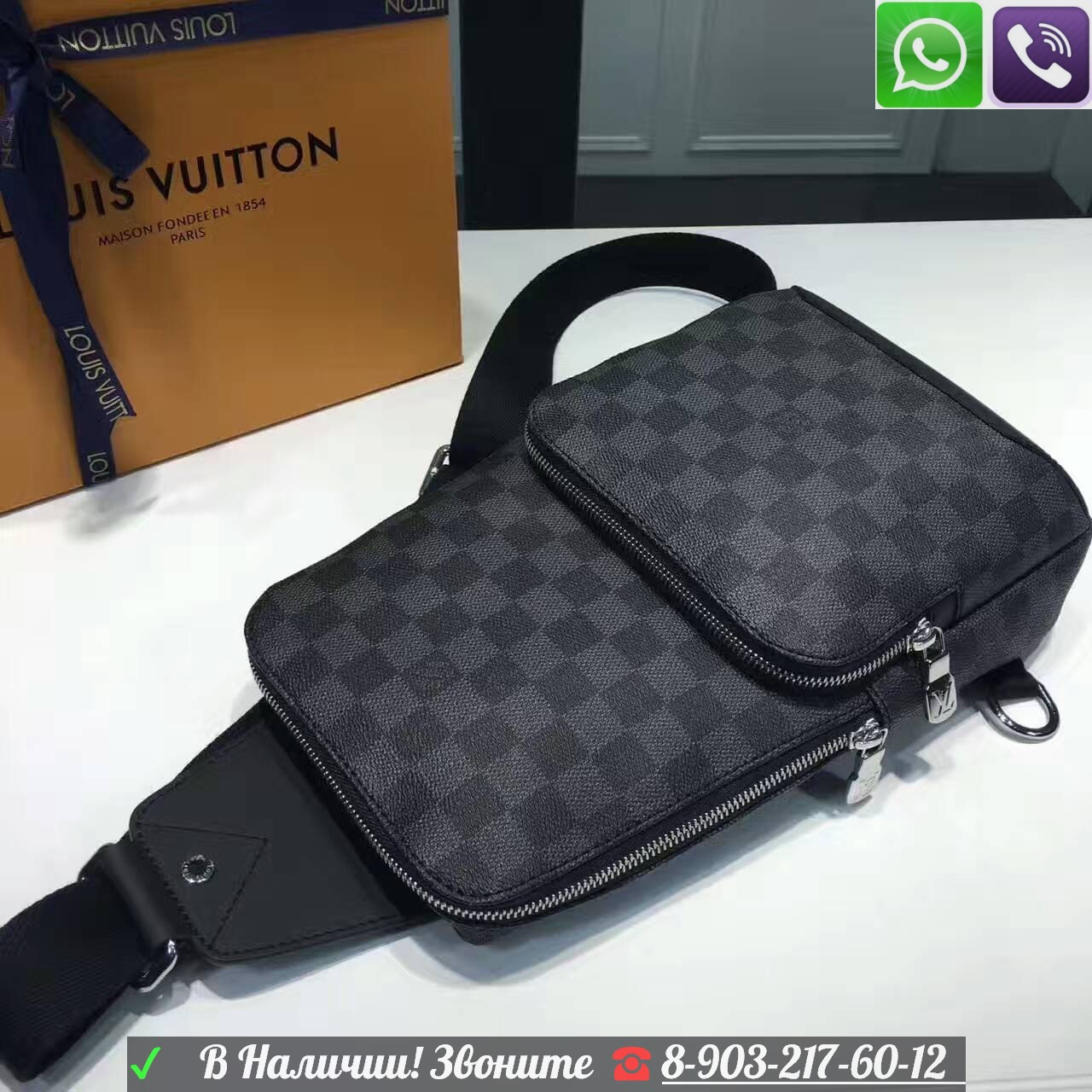 Сумка Рюкзак Мужской Louis Vuitton Avenue Sling Луи Витон Серый Слинг - фото 3 - id-p99196189