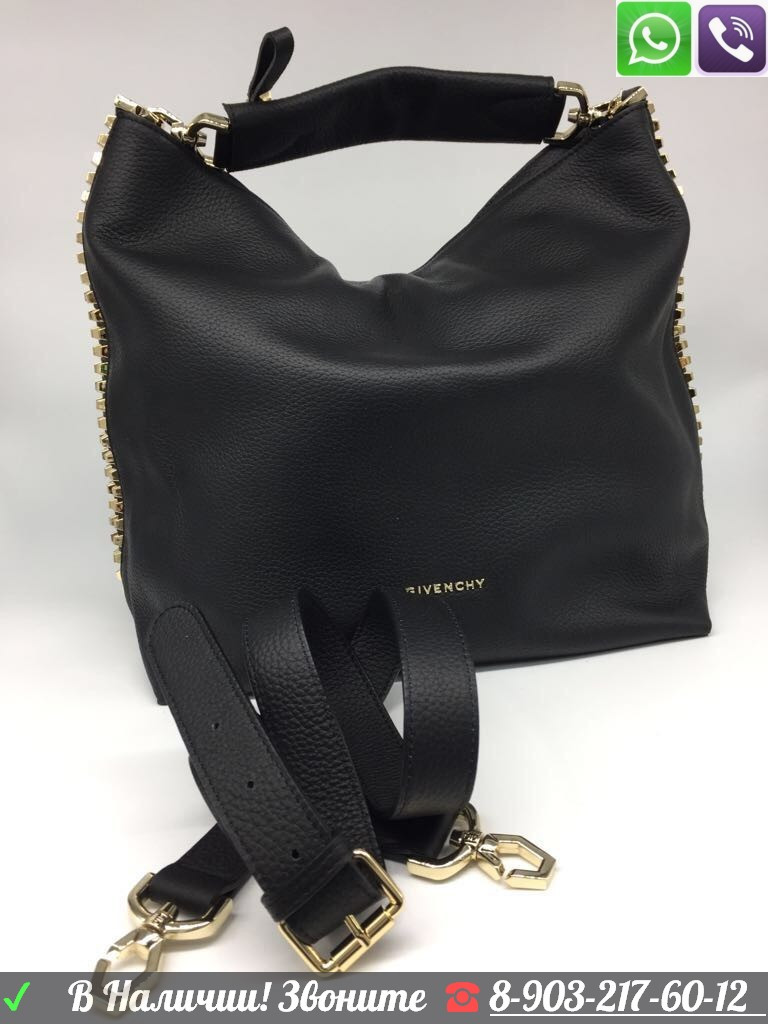Сумка Givenchy шопер большая на плечо черная с ремнем и клепками Серый - фото 6 - id-p99197151