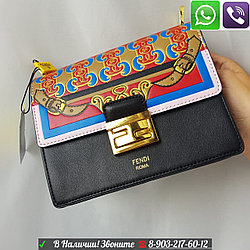 Сумка Fendi c рисунком Фенди клатч на цепочке