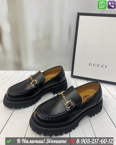 Лоферы Gucci кожаные черные - фото 3 - id-p99214340