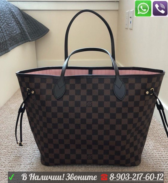 Сумка Louis Vuitton Neverfull MM Damier Ebene Rose коричневая с розовым