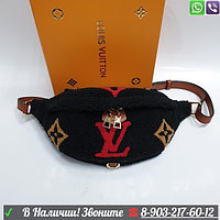 Меховая сумка Louis Vuitton на пояс Черный