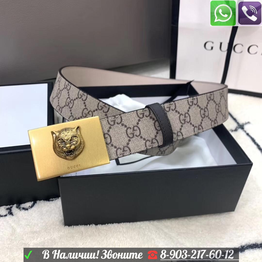 Ремень Gucci GG supreme с пряжкой в виде тигра - фото 4 - id-p99199081