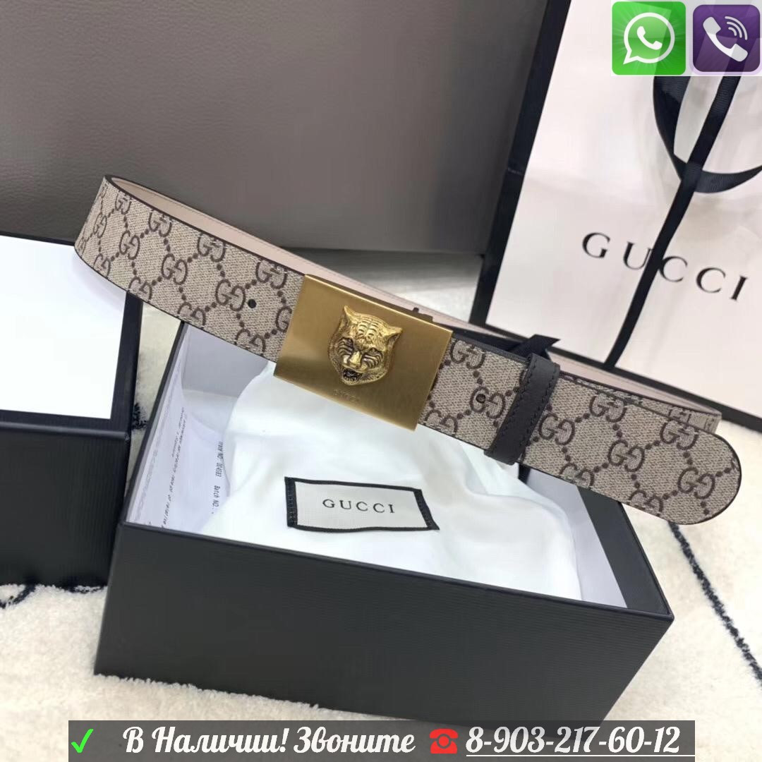 Ремень Gucci GG supreme с пряжкой в виде тигра - фото 7 - id-p99199081