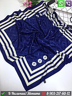 Платок Chanel шелковый с широким кантом Синий