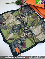Платок шелковый Hermes с принтом кутасов Зеленый