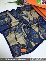 Платок шелковый Hermes с принтом кутасов Синий