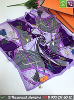 Платок шелковый Hermes с принтом кутасов Фиолетовый