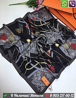 Платок шелковый Hermes с принтом кутасов Черный