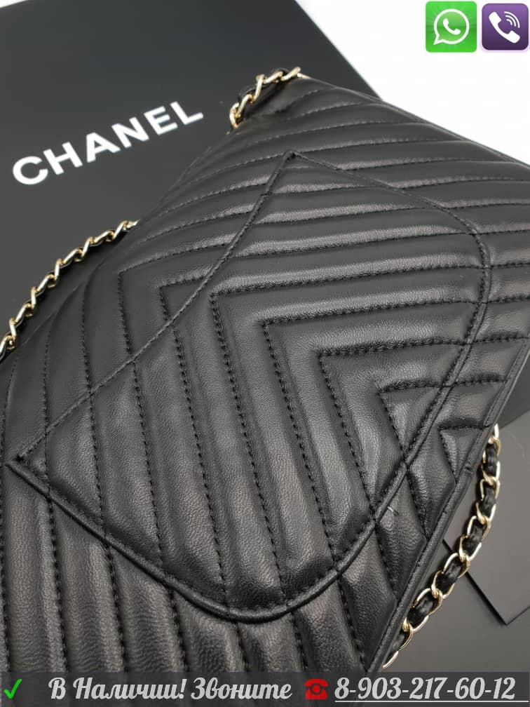 Черная Сумка Chanel 2.55 Chevron Шанель Диагональ Золото - фото 4 - id-p99196330