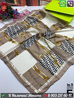 Платок Fendi шелковый с контрастным принтом Бежевый