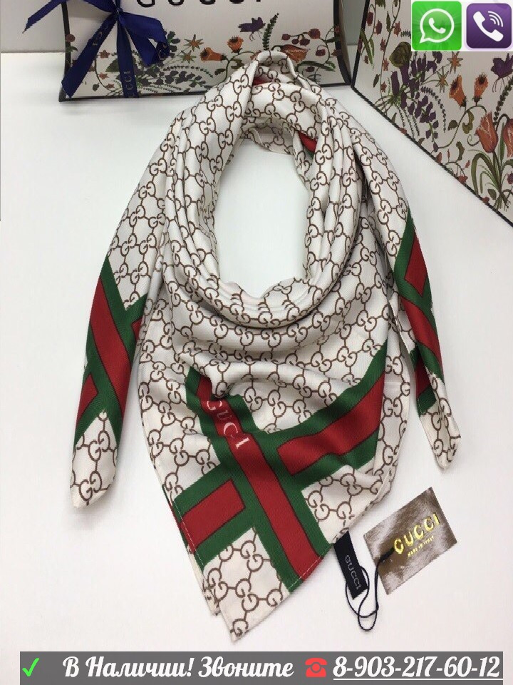 Шелковый платок Gucci шейный шарф - фото 4 - id-p99197323