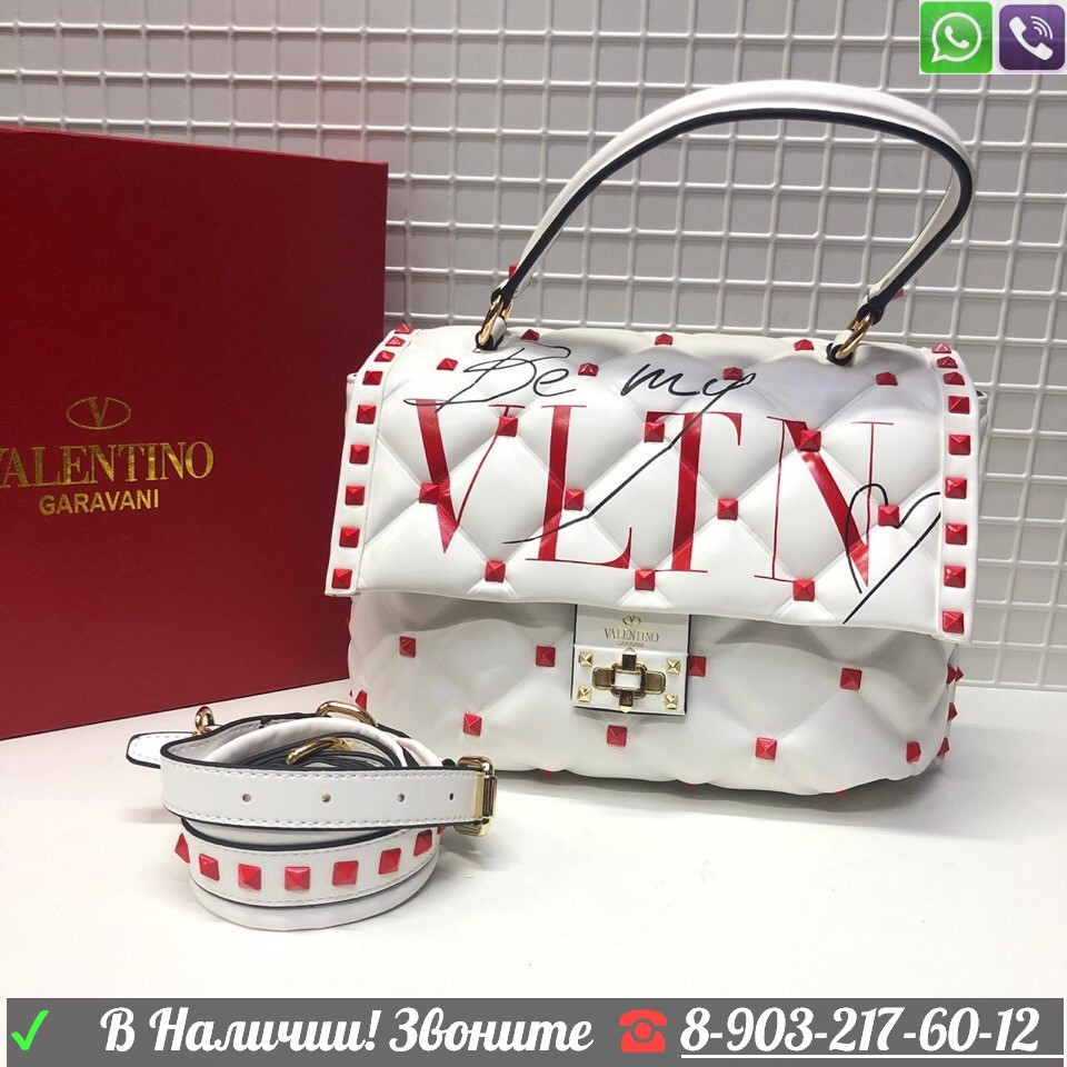 Сумка Valentino VLTN Candystud белая с буквами - фото 10 - id-p99199270