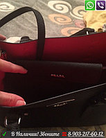 Черная сумка Prada Double Cuir Прада Saffiano с красным подкладом