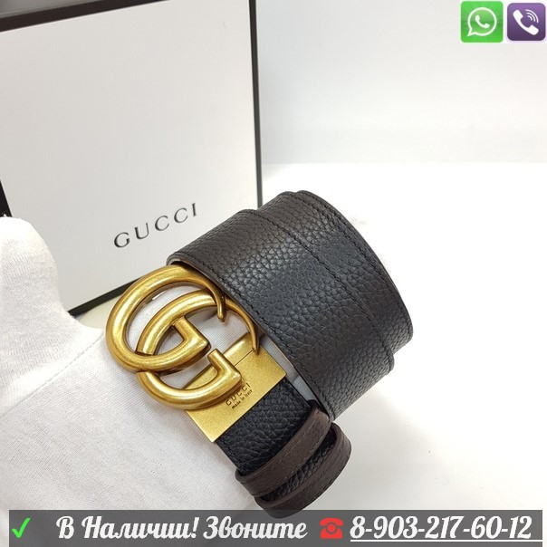 Ремень Gucci черный с золотой пряжкой - фото 2 - id-p99207886