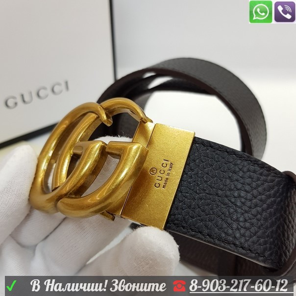 Ремень Gucci черный с золотой пряжкой - фото 3 - id-p99207886