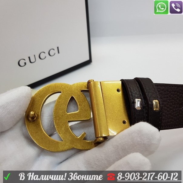 Ремень Gucci черный с золотой пряжкой - фото 5 - id-p99207886