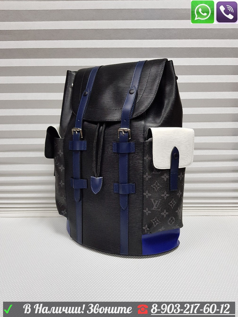 Рюкзак Louis Vuitton Christopher PM Black Луи Витон Черный Синий - фото 10 - id-p99196554