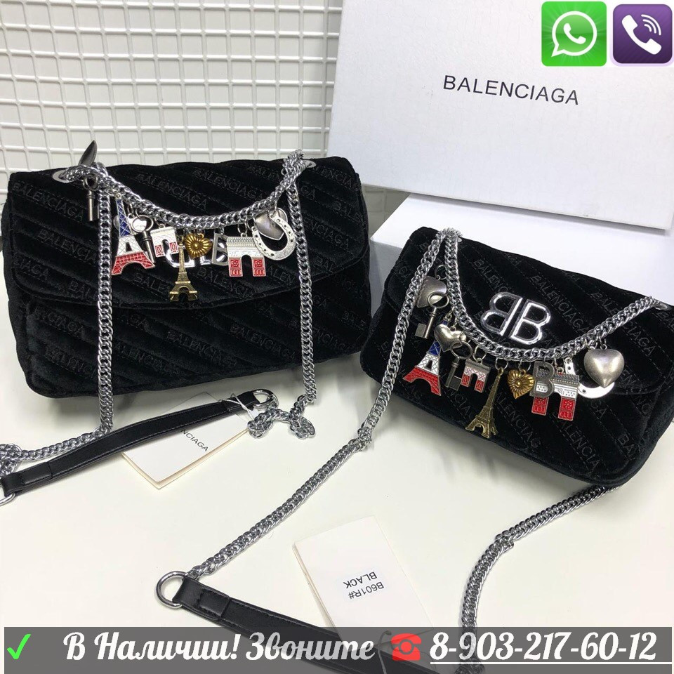 Велюровая Сумка Balenciaga BB Round Баленсиага с брелками бархат Серый - фото 2 - id-p99197554