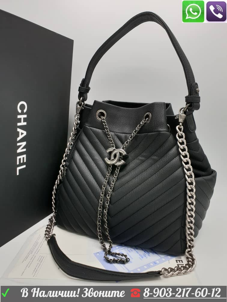 Сумка с застежкой на шнурках Chanel шанель Черная - фото 10 - id-p99197579