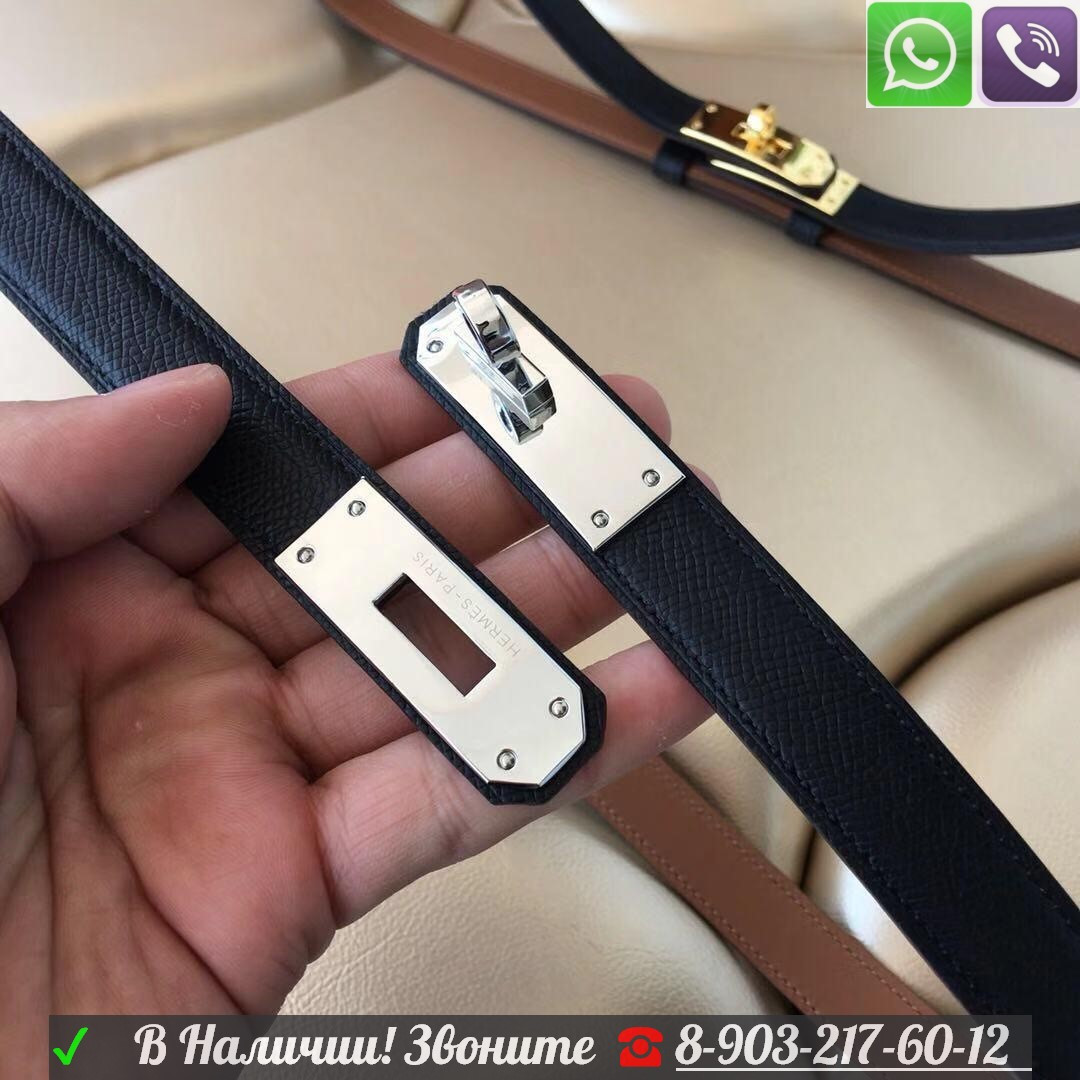 Ремень Hermes узкий Гермес Биркин 2 см Коричневый - фото 3 - id-p99198592