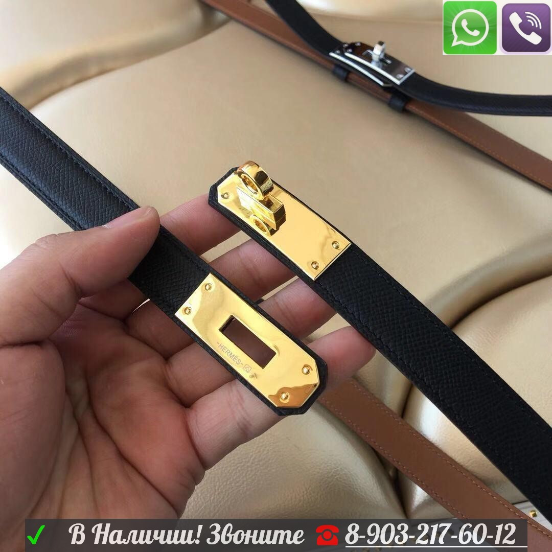 Ремень Hermes узкий Гермес Биркин 2 см Коричневый - фото 4 - id-p99198592