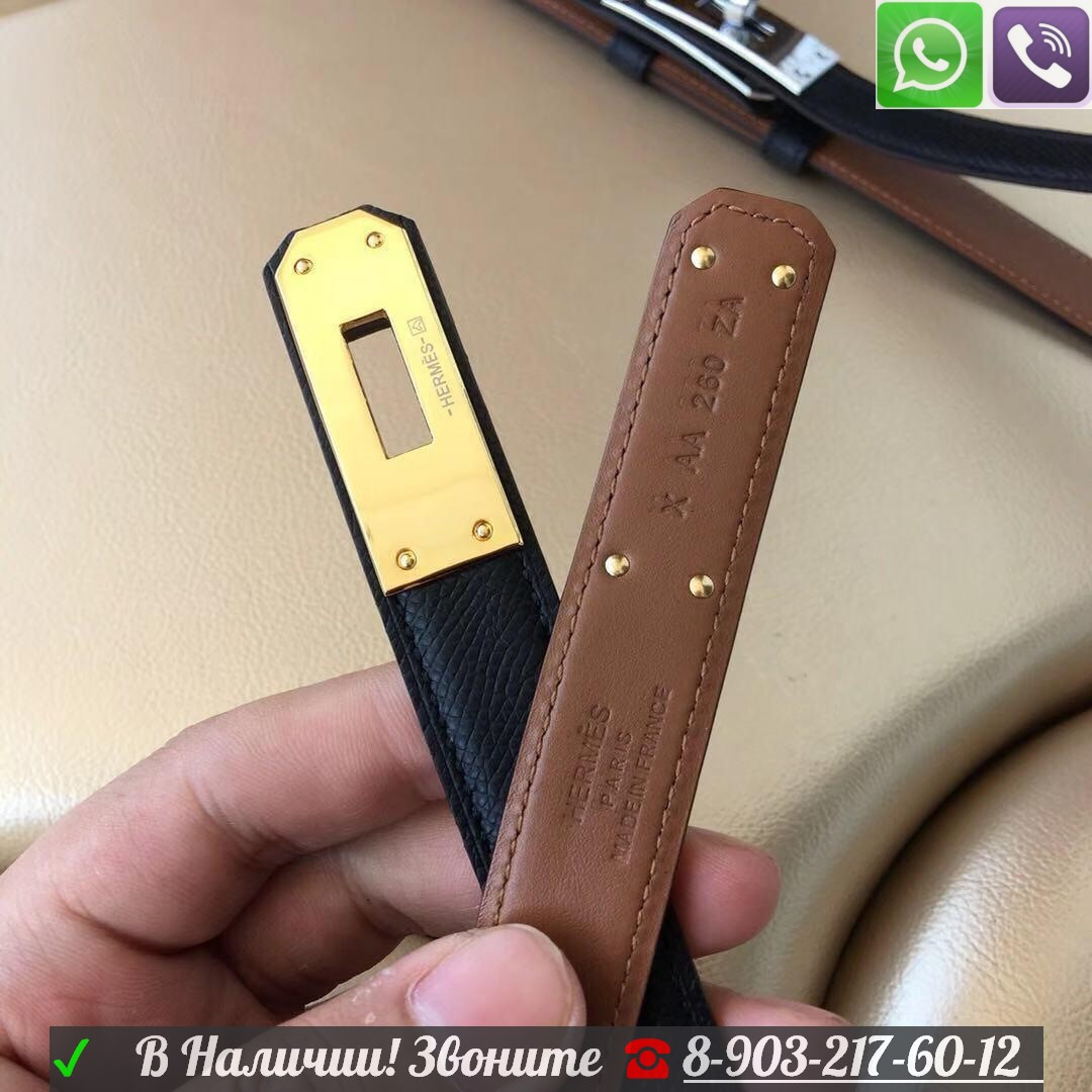 Ремень Hermes узкий Гермес Биркин 2 см Коричневый - фото 8 - id-p99198592