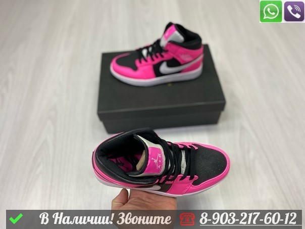 Кроссовки Nike Air Jordan 1 High Black/Pink розовые - фото 7 - id-p99214876