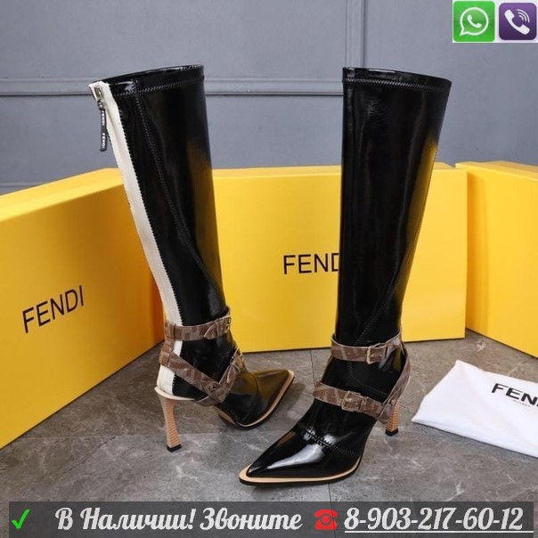 Сапоги Fendi на каблуке Черный - фото 8 - id-p99209123