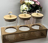Набор банок для сыпучих на подставке (бамбук,стекло), фото 3