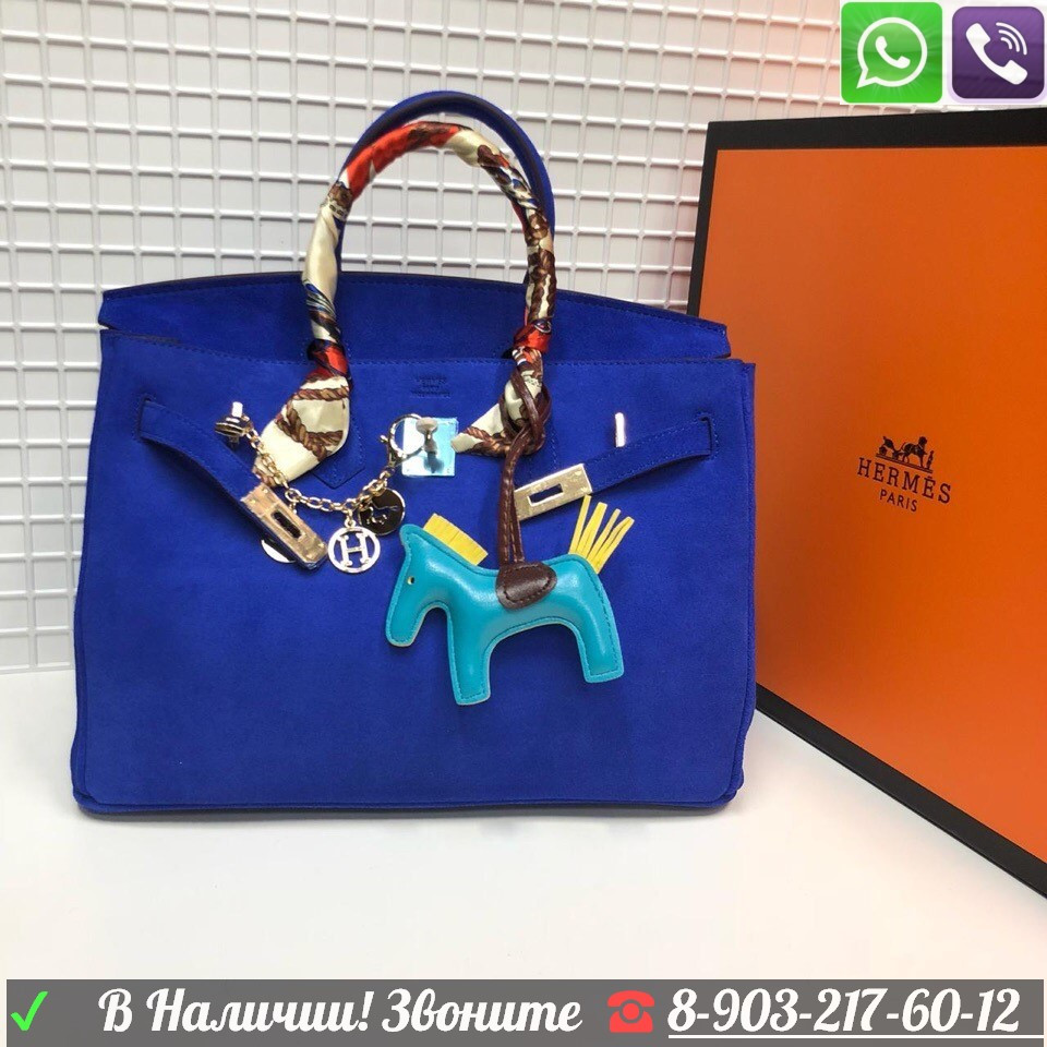 Сумка Замшевая Hermes Birkin 35 Гермес Биркин Темно-синий - фото 10 - id-p99225912