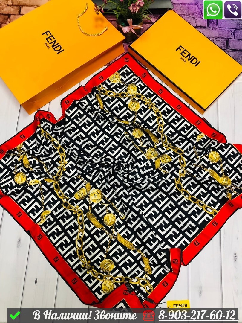 Платок Fendi шелковый с логотипом - фото 4 - id-p99232565