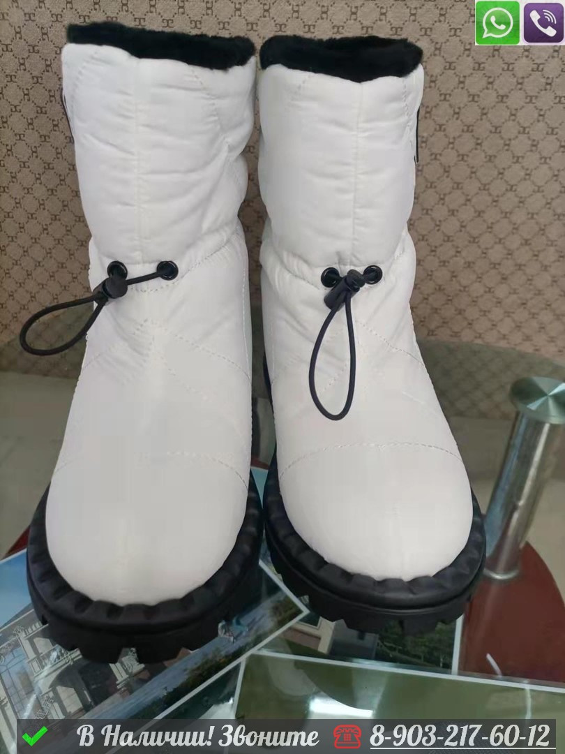 Зимние ботинки Prada тканевые с мехом белые - фото 4 - id-p99231618