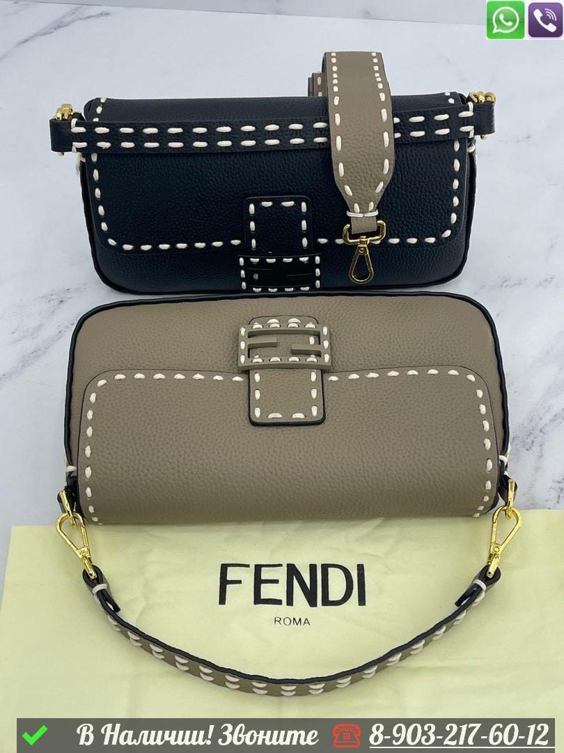 Сумка Fendi Baguette с белой строчкой - фото 2 - id-p99229636