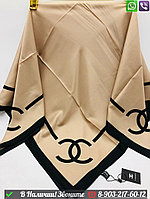 Платок Chanel шелковый с логотипом Бежевый
