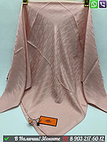Платок Hermes шелковый с логотипом Пудровый