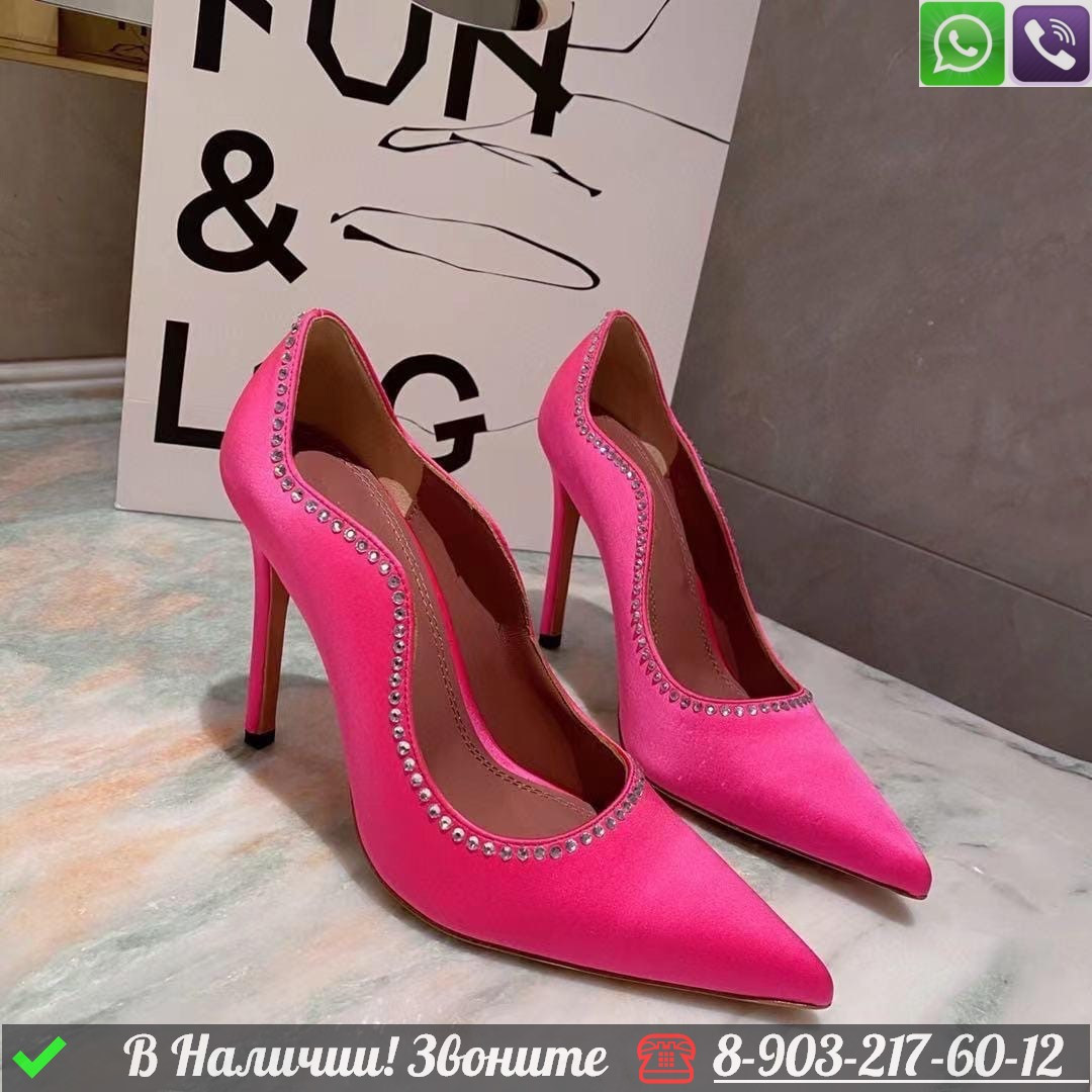 Туфли Amina Muaddi Romy Pump тканевые розовые - фото 1 - id-p99231713