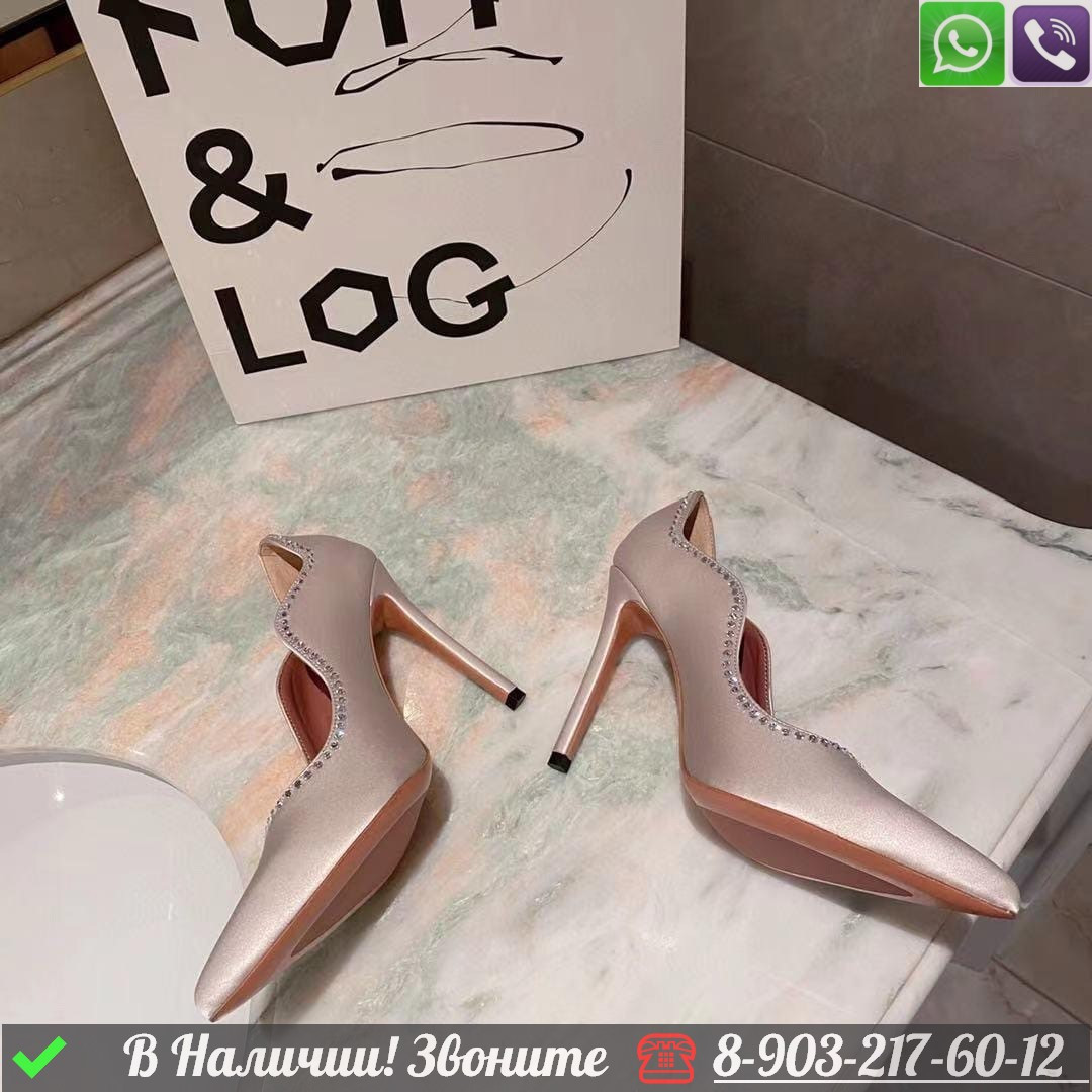 Туфли Amina Muaddi Romy Pump тканевые бежевые - фото 4 - id-p99231715