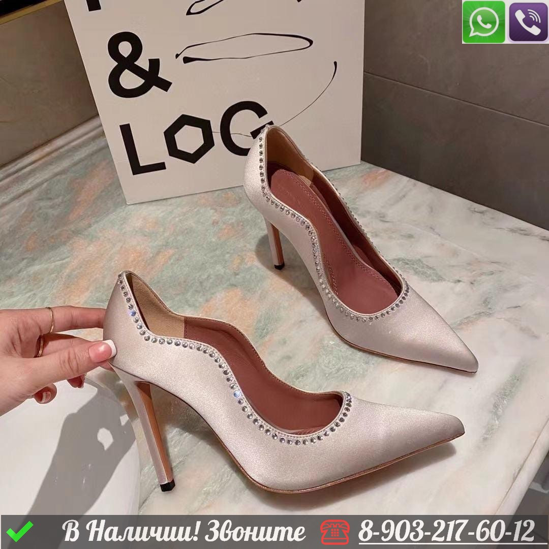 Туфли Amina Muaddi Romy Pump тканевые бежевые - фото 5 - id-p99231715