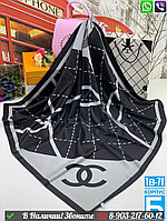 Платок Chanel шелковый в клетку Серый