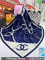 Платок Chanel шелковый в клетку Синий