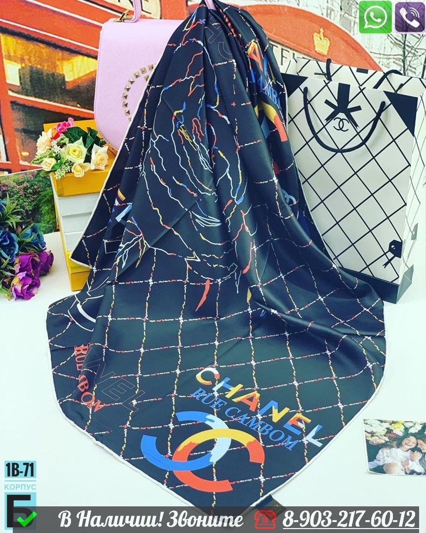 Платок Chanel шелковый с логотипом - фото 4 - id-p99233774