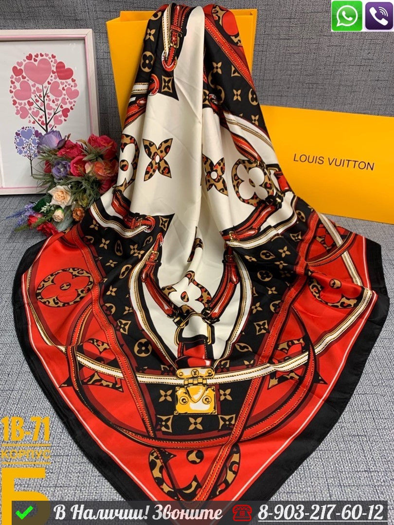 Платок Louis Vuitton шелковый c орнаментом Красный - фото 1 - id-p99232814