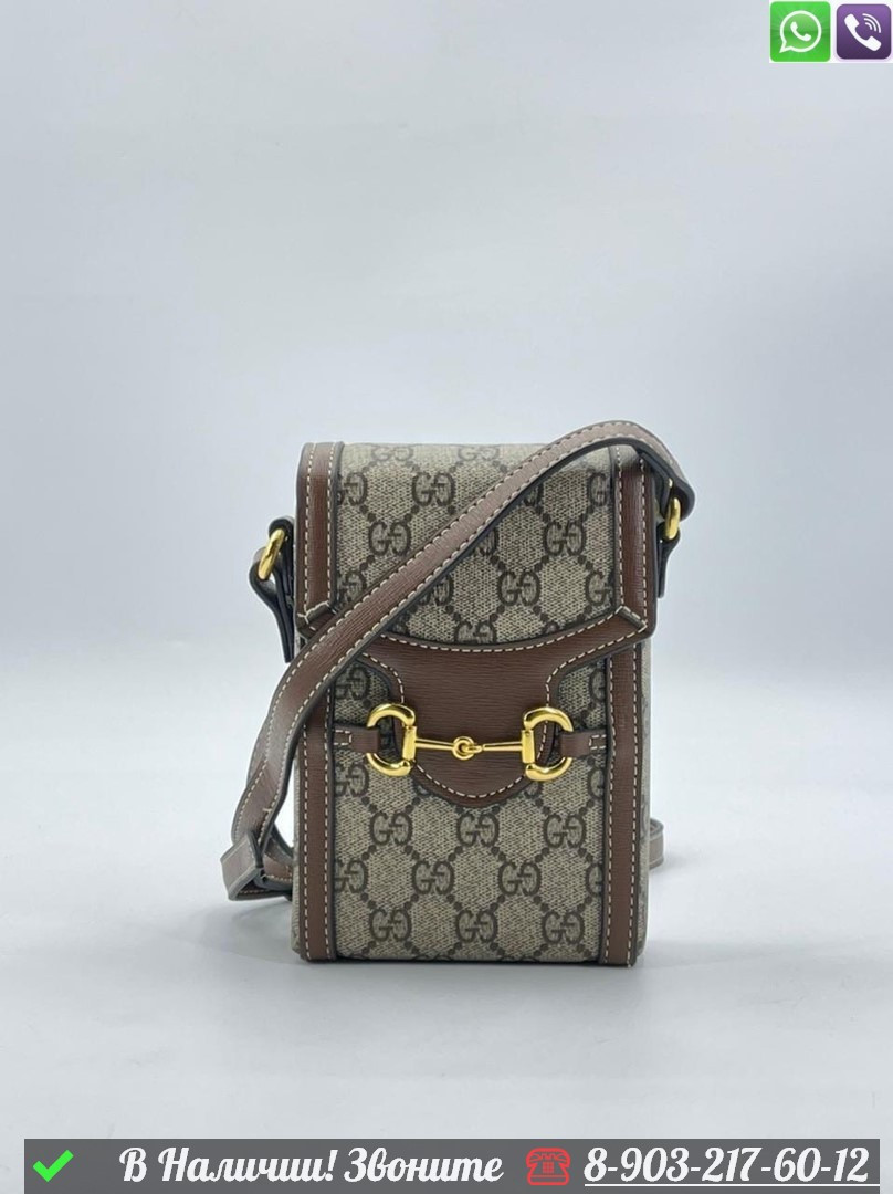 Мини сумка Gucci Horsebit коричневая - фото 1 - id-p99229864