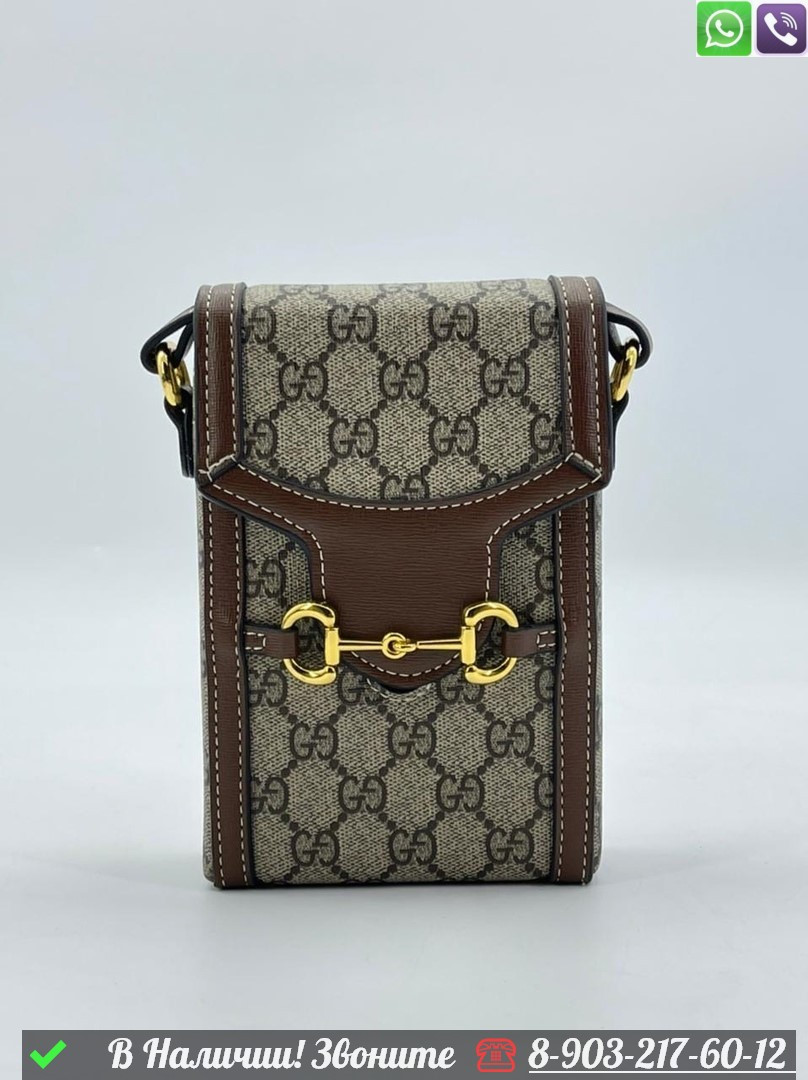 Мини сумка Gucci Horsebit коричневая - фото 3 - id-p99229864